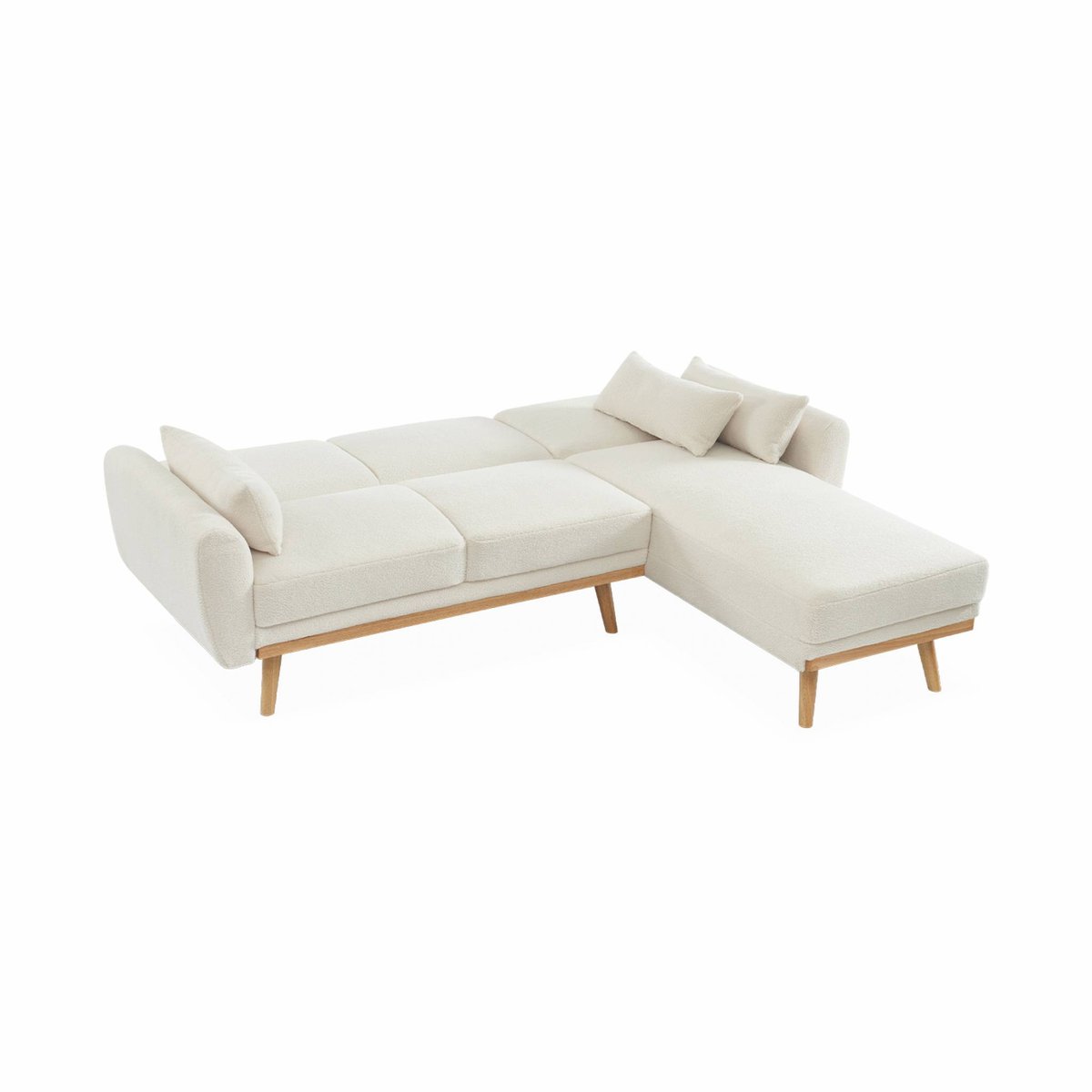 Canapé d'angle convertible réversible 3 places bouclette OSKAR crème, SWEEEK