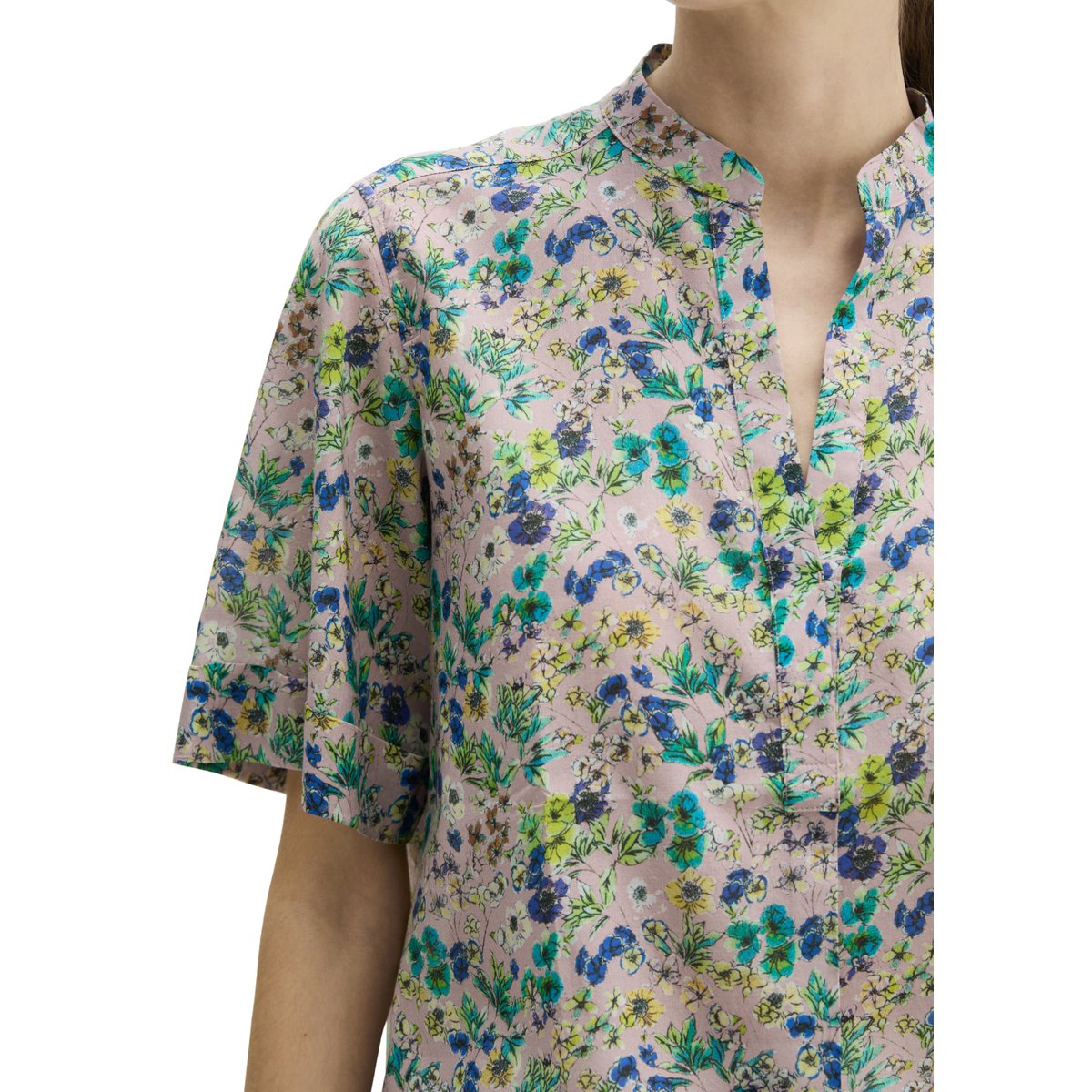 Blouse relaxed en voile de coton imprimé rose, MARC O'POLO