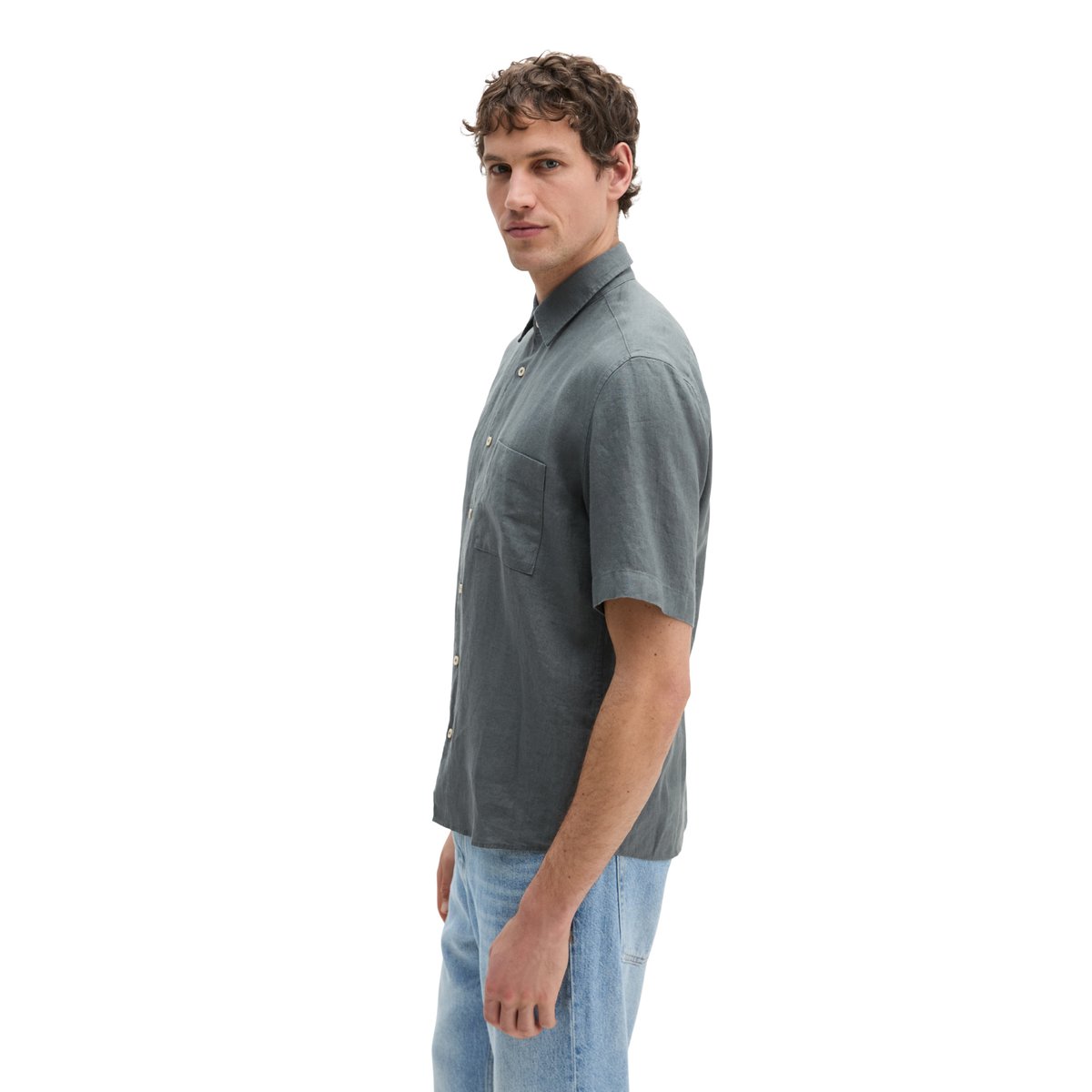 Chemise à manches courtes regular en pur lin gris foncé, MARC O'POLO