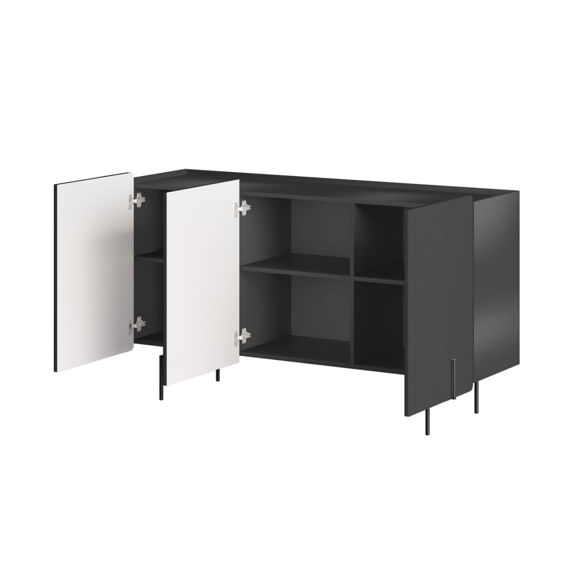 Buffet bas en panneaux de particules et MDF 4 portes 150 cm, MATHILDE noir, BOBOCHIC
