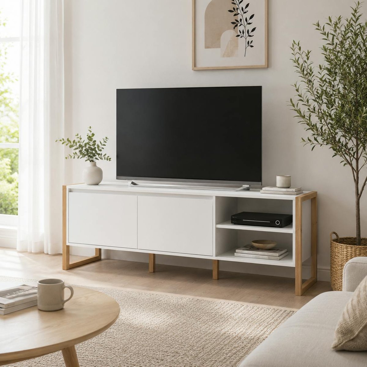 Meuble TV 160 cm 2 portes ALVA blanc, PIER IMPORT
