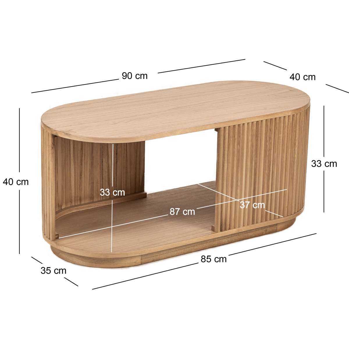 Table basse avec rangement, frêne, VIKNA bois naturel, NORDLYS