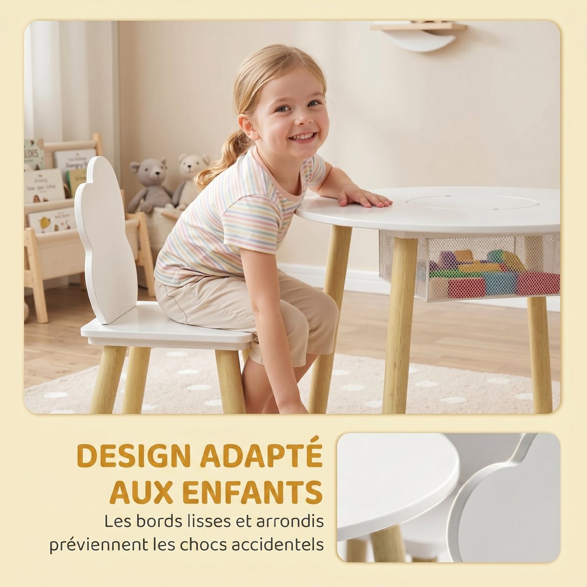 Ensemble table et chaises pour enfants MDF blanc, bois, AIYAPLAY