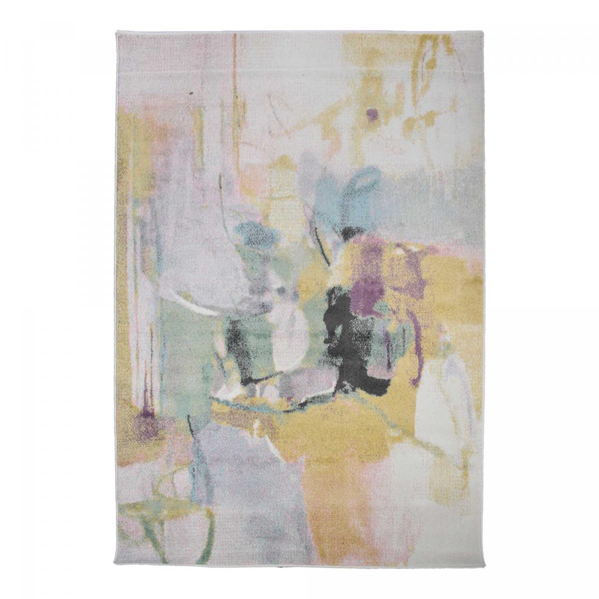 Tapis chambre tissé motif abstrait CLANDA beige, marron, rosé, bleu, UN AMOUR DE TAPIS