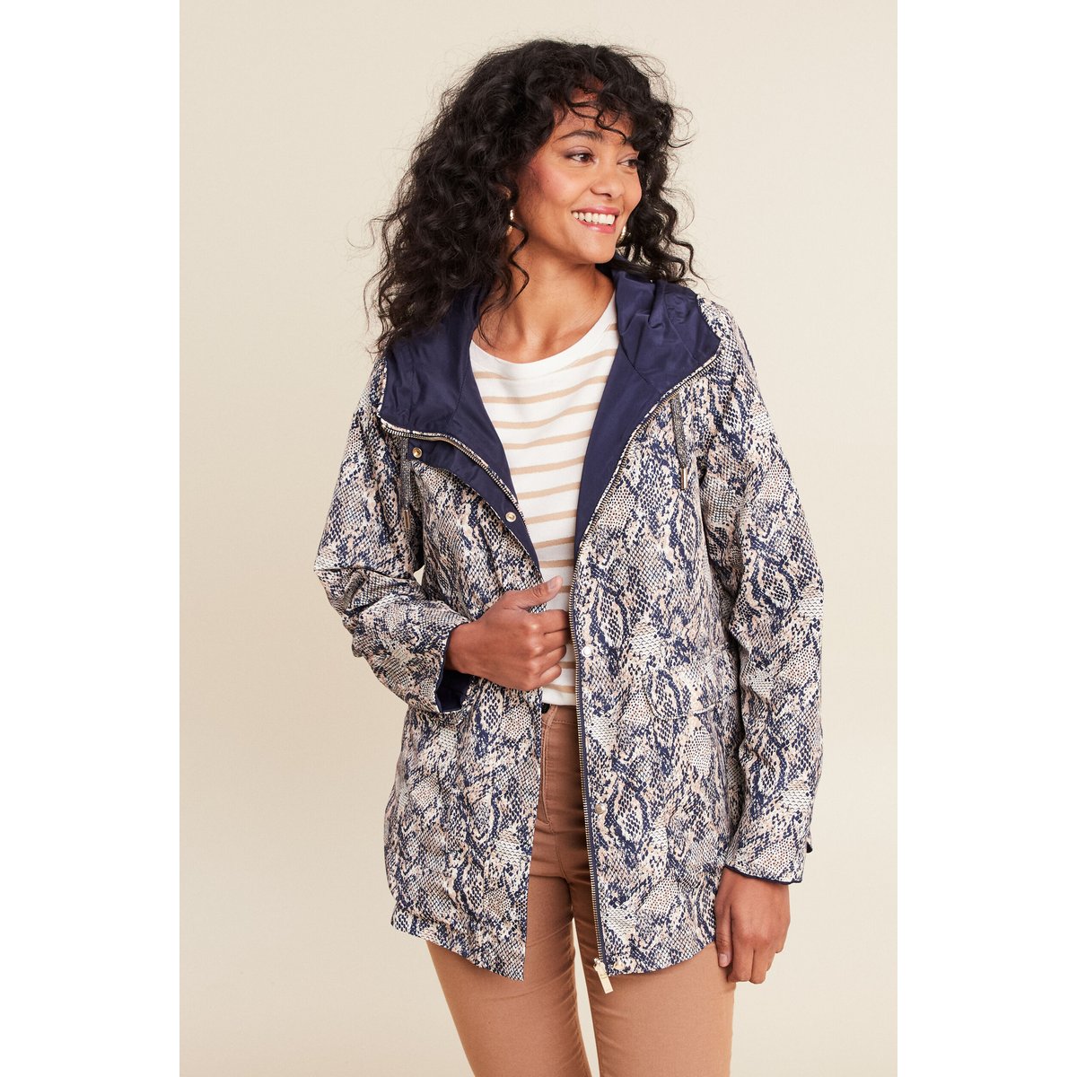 parka cintrée réversible à capuche beige, BREAL