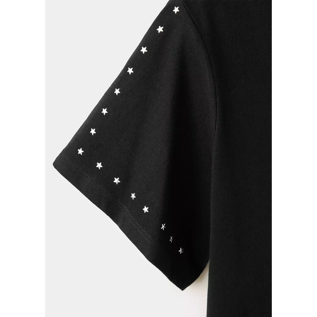 T-shirt en coton avec perles en forme d'étoiles noir, MANGO TEEN