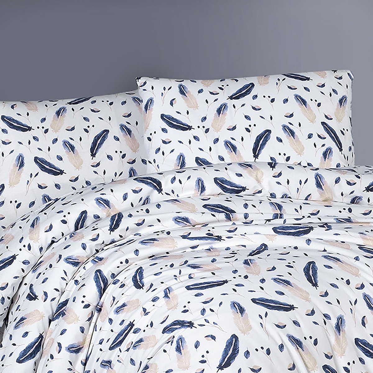 Parure housse de couette 100% coton 57 fils imprimé, Plume multicolore, C DESIGN HOME TEXTILE