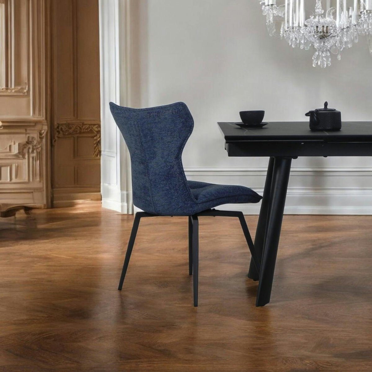 Chaise bleue pivotante en velours avec passepoil (lot de 2) LOMBARDIE bleu, PIER IMPORT