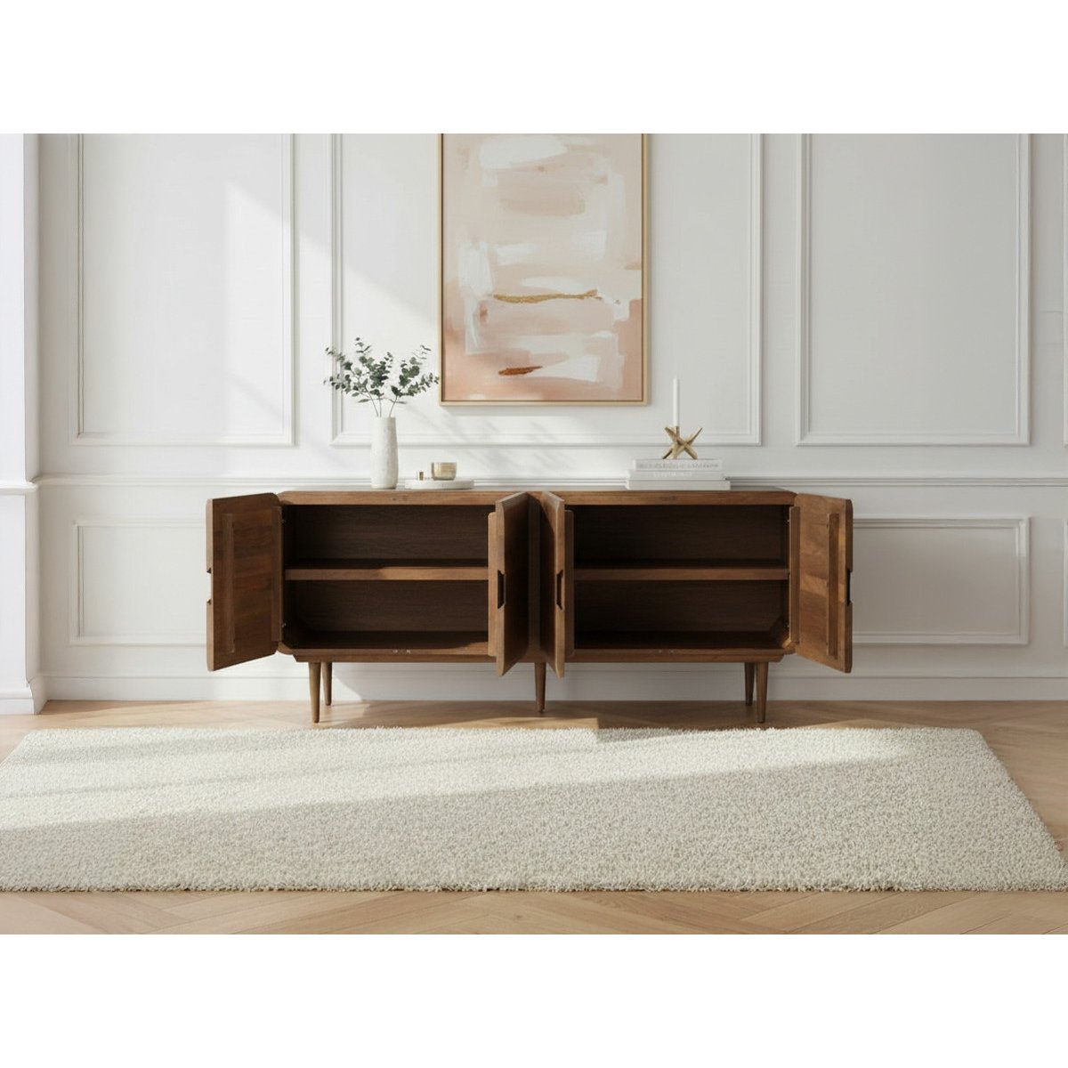 Buffet bas en bois massif 4 portes 180 cm, BRUNE marron foncé, BOBOCHIC