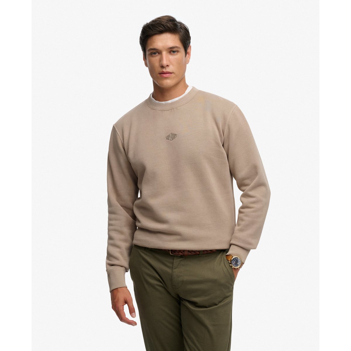 Pull Micro Logo Coupe Décontractée beige clair, SUPERDRY