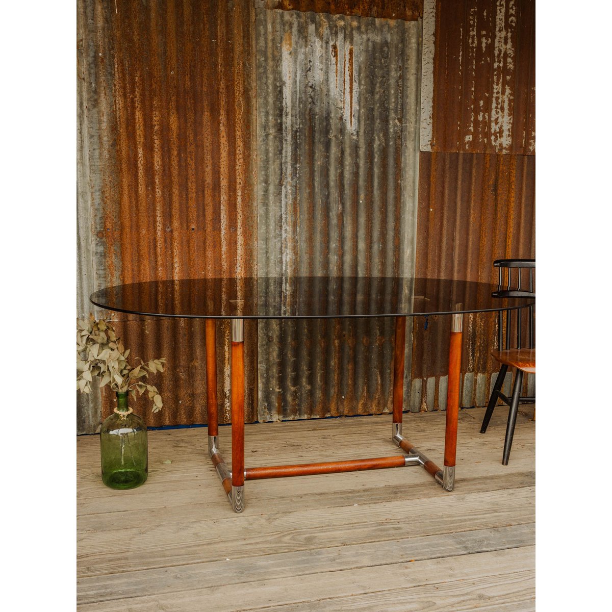 Table à manger en verre et bois Karla N°1299 - Bon état transparent, DEBONGOUT