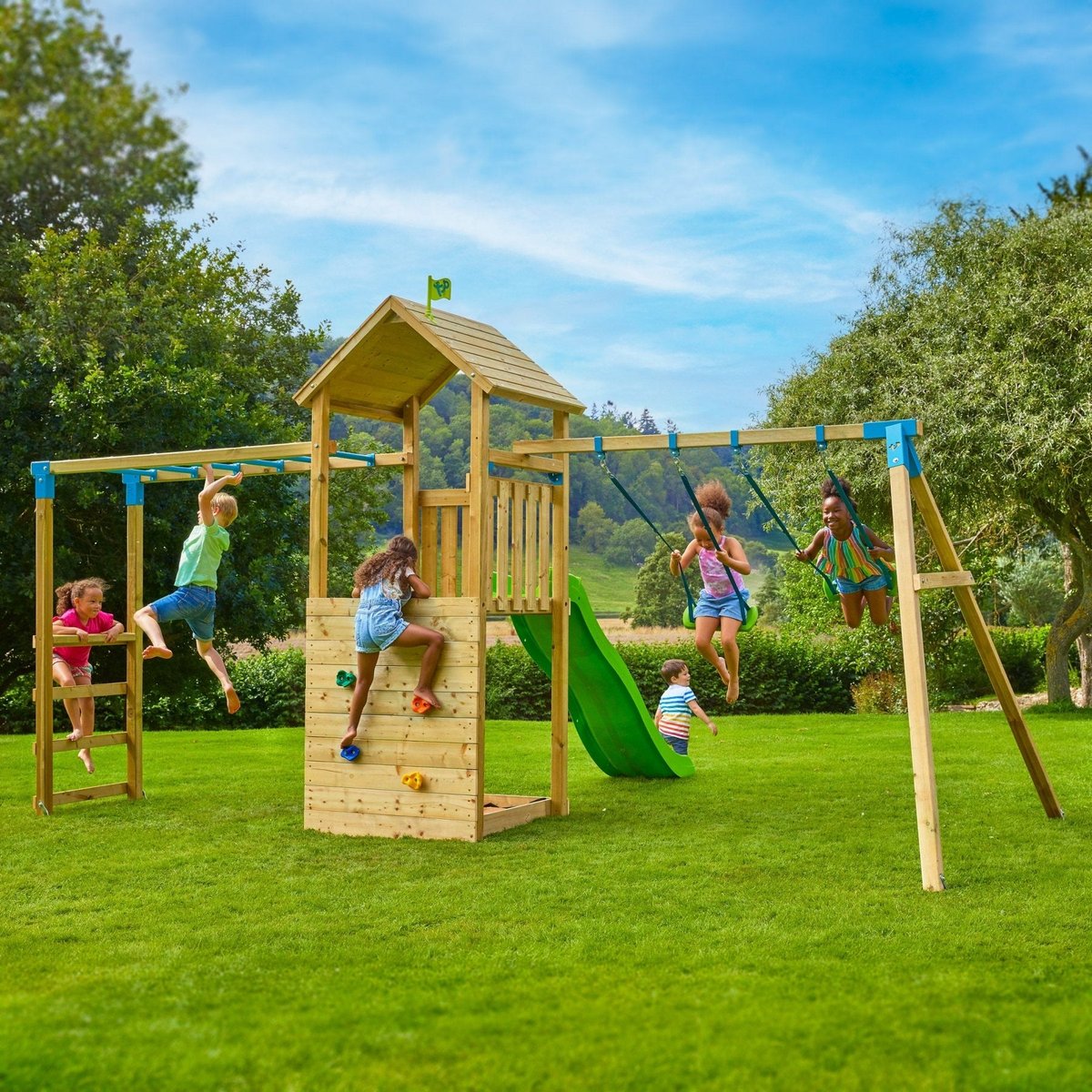 Aire de jeux pont de singe TAMARIN marron - bleu - vert, TP TOYS