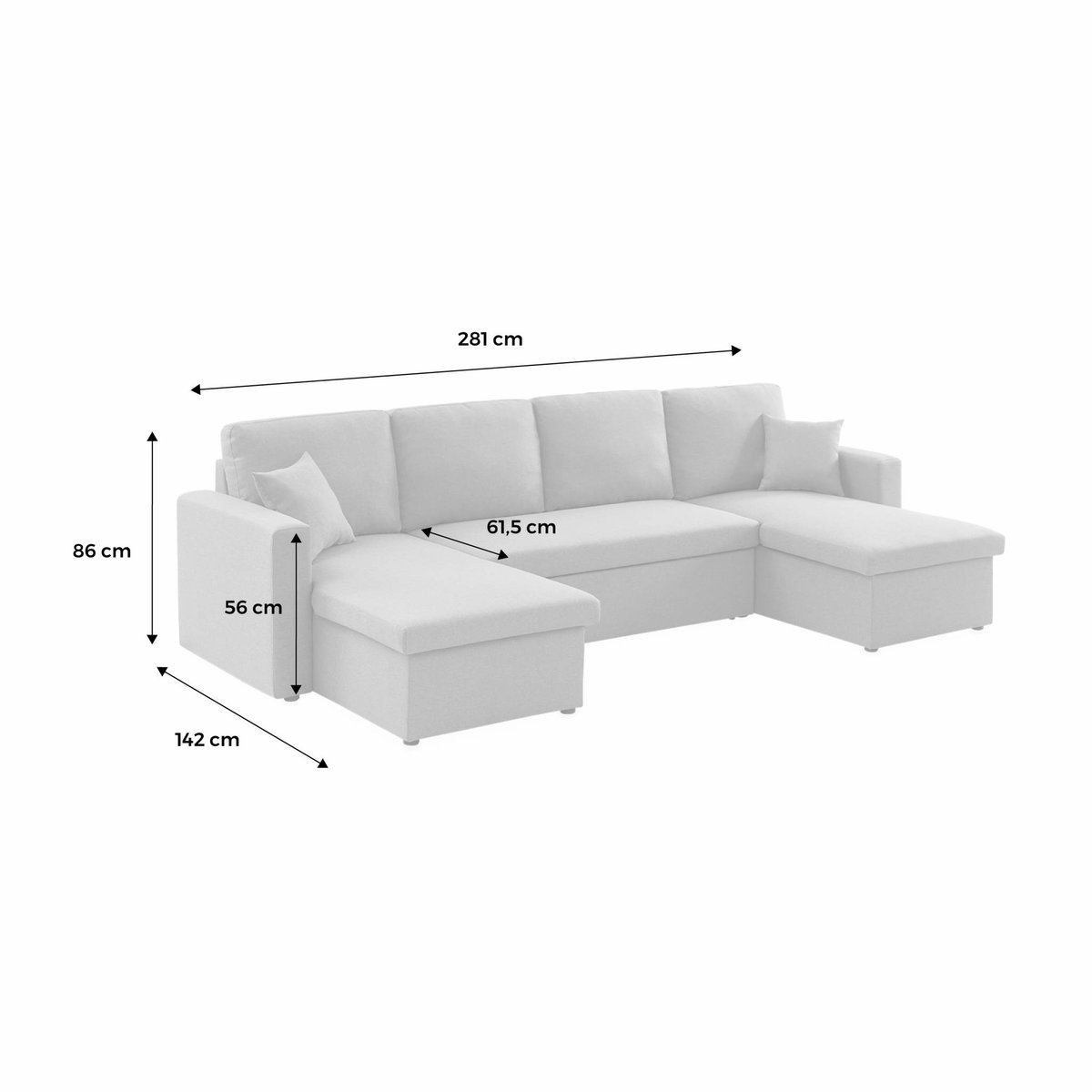 Canapé panoramique convertible 4 places tissu avec coffre URBAN gris foncé, SWEEEK