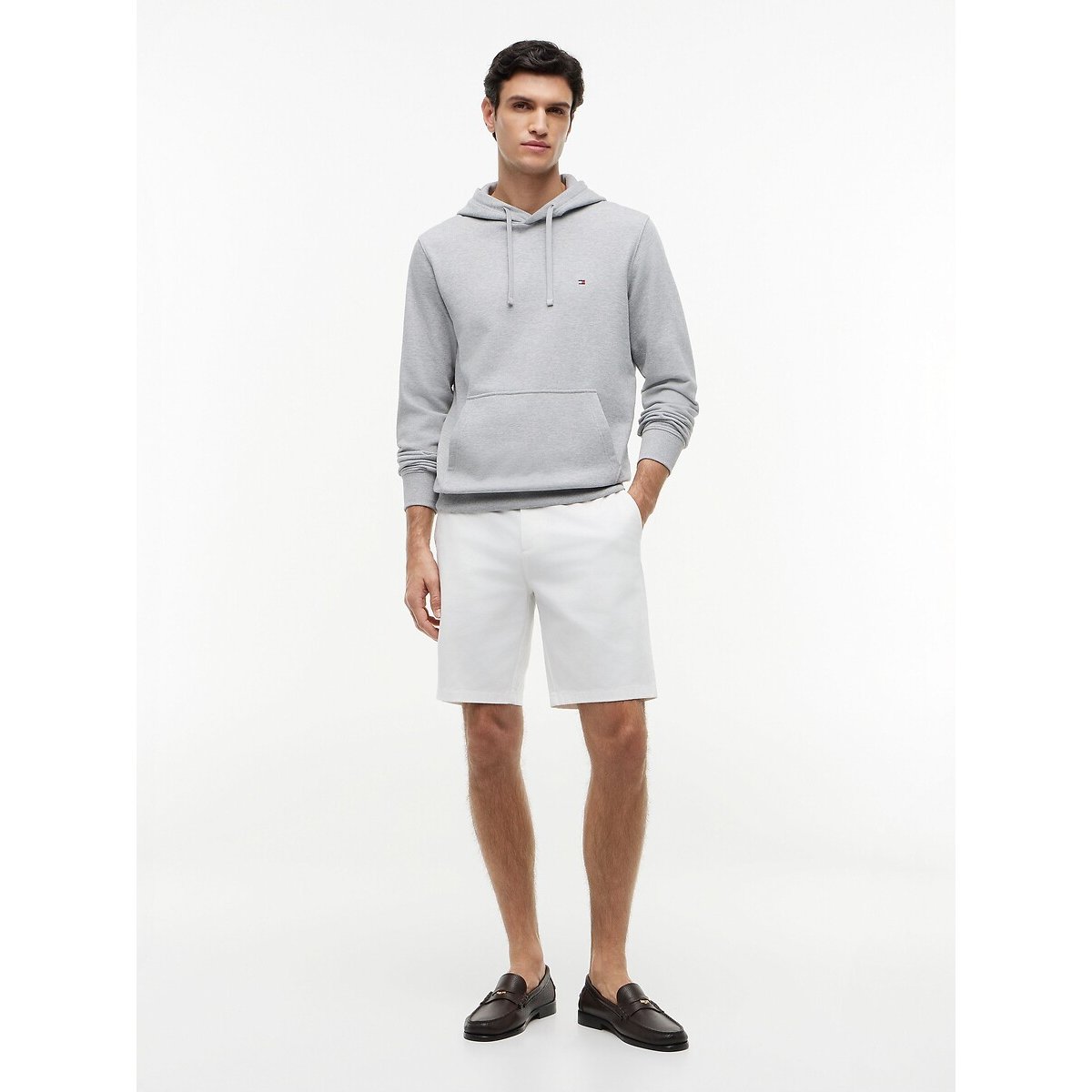 Sweat à capuche col rond gris clair chiné, TOMMY HILFIGER