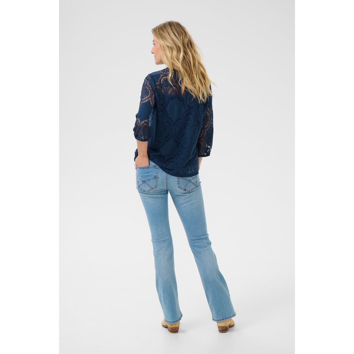Blouse with short sleeve bleu navy blazer, CREAM