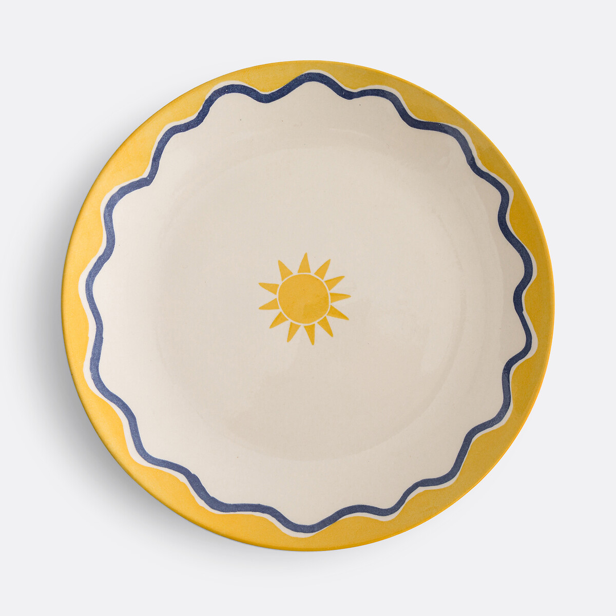Lot 4 assiettes plates faïence motif, Olympe jaune/bleu, LA REDOUTE INTERIEURS