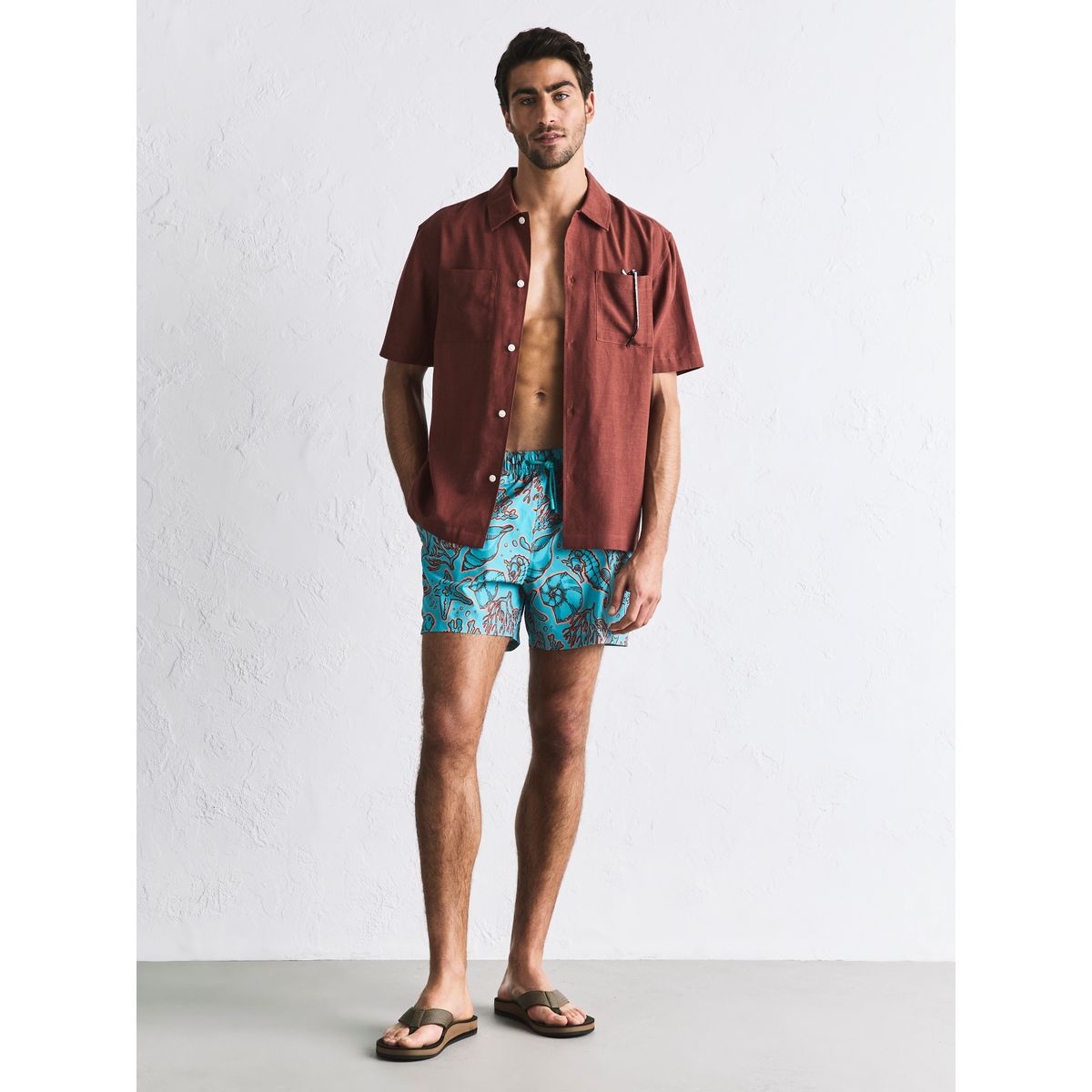 Short de bain à imprimé corail et coquillage bleu turquoise/orange, NEXT