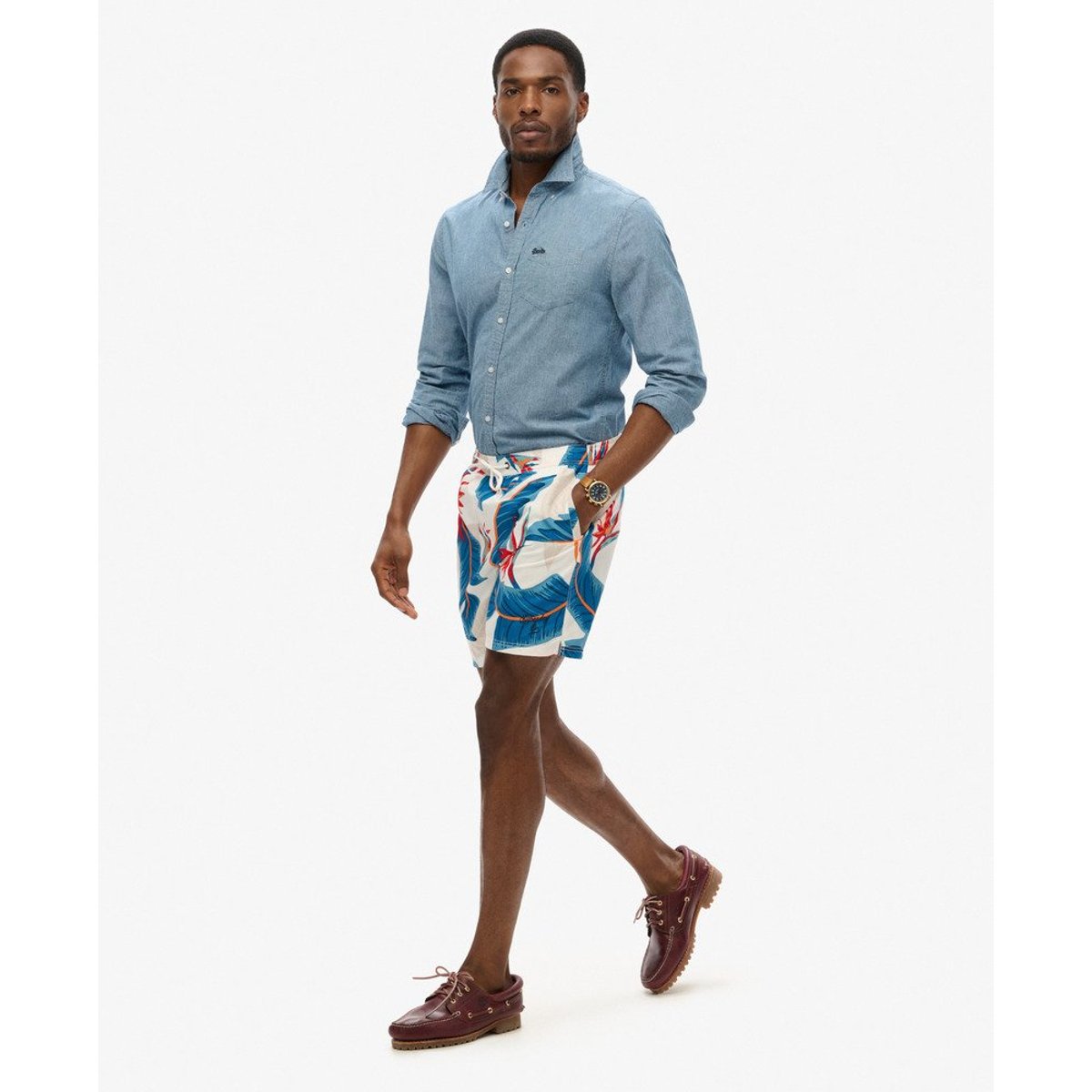 Short de bain à imprimé hawaïen recyclé longueur 43 cm optic paradis, SUPERDRY