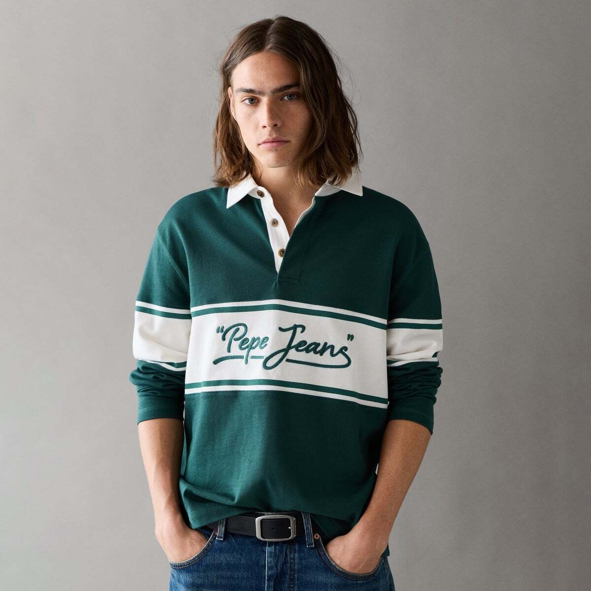 Polo Rugby Manches Longues Coupe Casual richmond green, PEPE JEANS