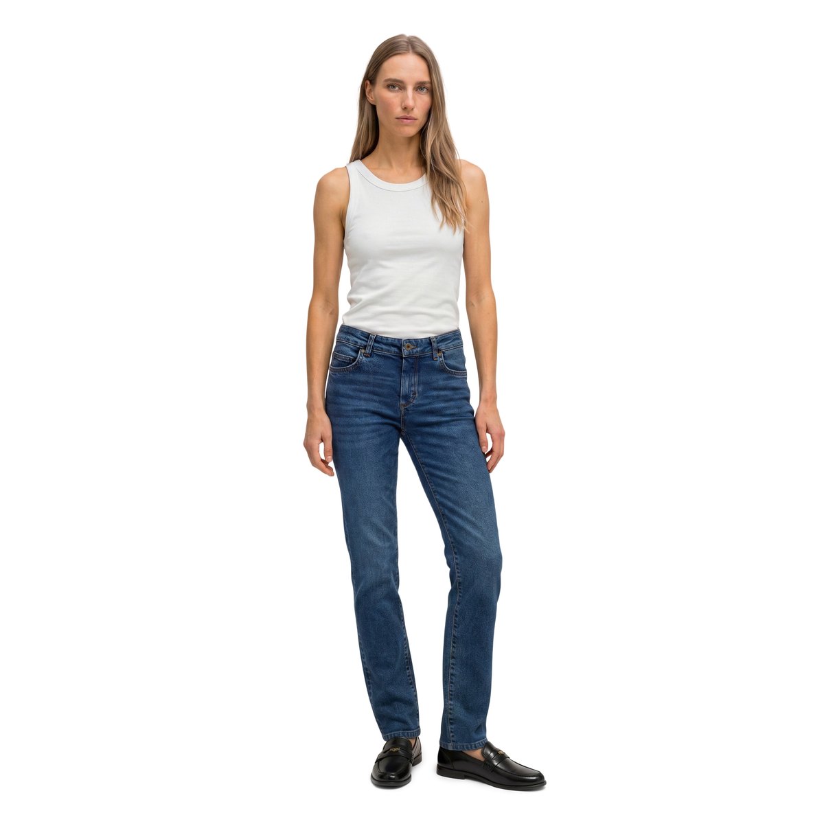 Jeans modèle Alby droit en mélange de coton bio bleu, MARC O'POLO