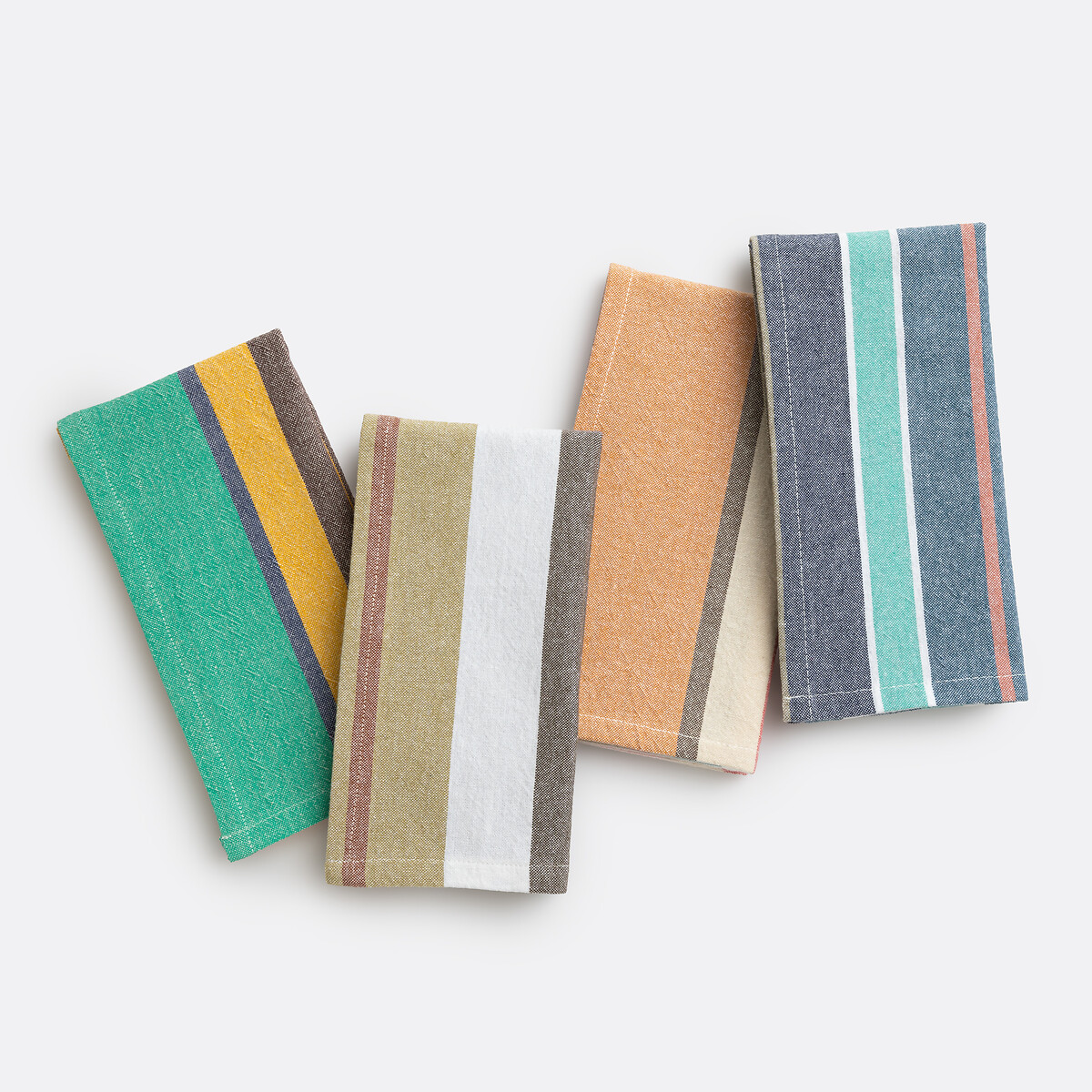 Lot de 4 serviettes de table coton lavé tissé-teint, Antika kaki/caramel, LA REDOUTE INTERIEURS