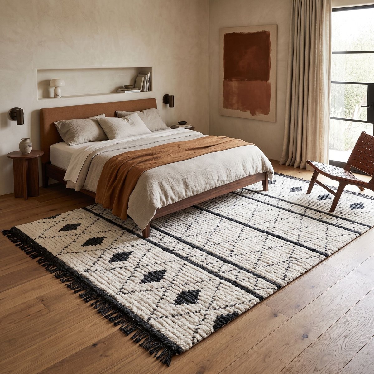 Tapis salon tout doux losanges    STEPPE LOSANGES beige gris foncé, THE DECO FACTORY