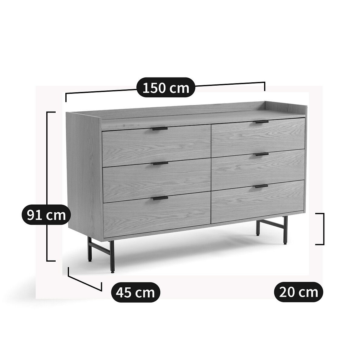 Commode 6 tiroirs Volga naturel/noir, LA REDOUTE INTERIEURS