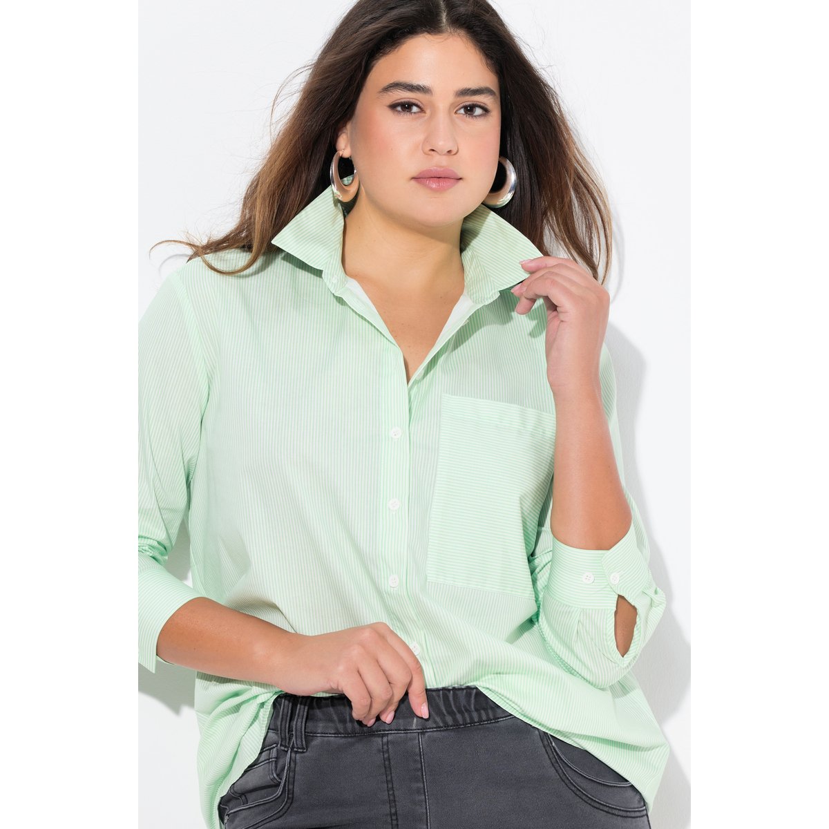 Blouse à rayures, ligne A menthe verte, ULLA POPKEN