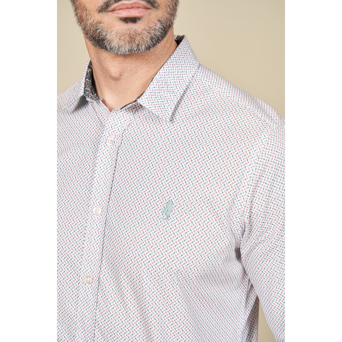 Chemise imprimée à motifs géométriques bleu canard, MCS