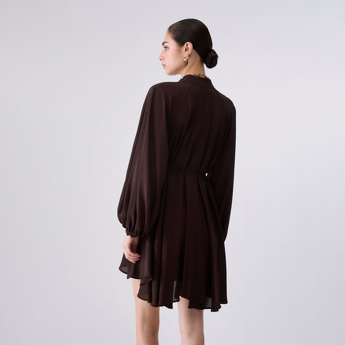 Robe courte en georgette moka, LIU JO