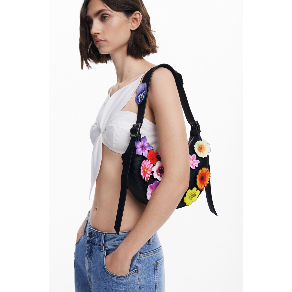 Sac à appliques florales Tyler McGillivary noir, DESIGUAL