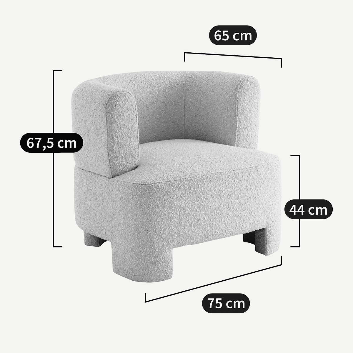 Fauteuil petit modèle tissu bouclette, Darrel ecru, AM.PM