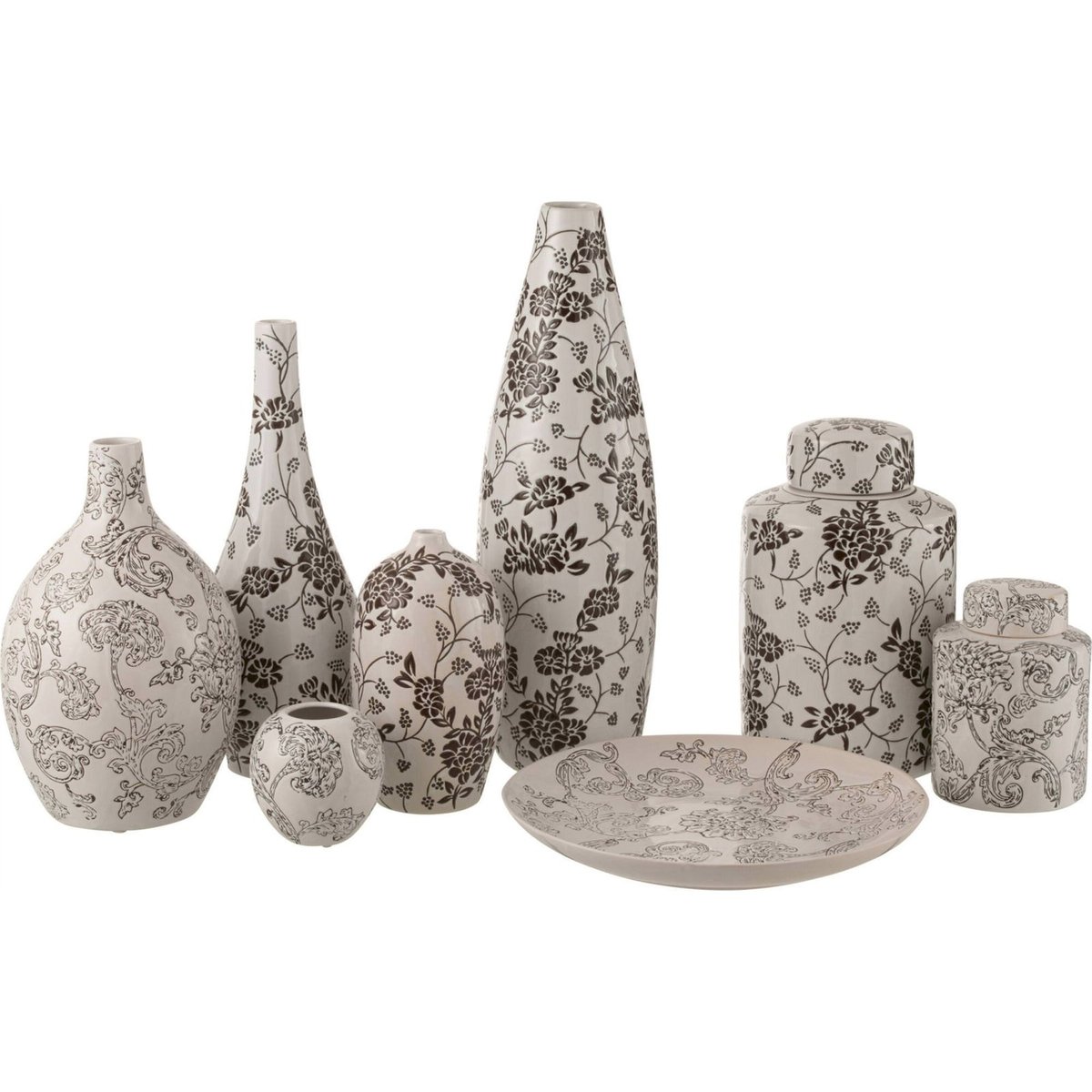 Vase zen en porcelaine à motif floral blanc et noir, RECOLLECTION