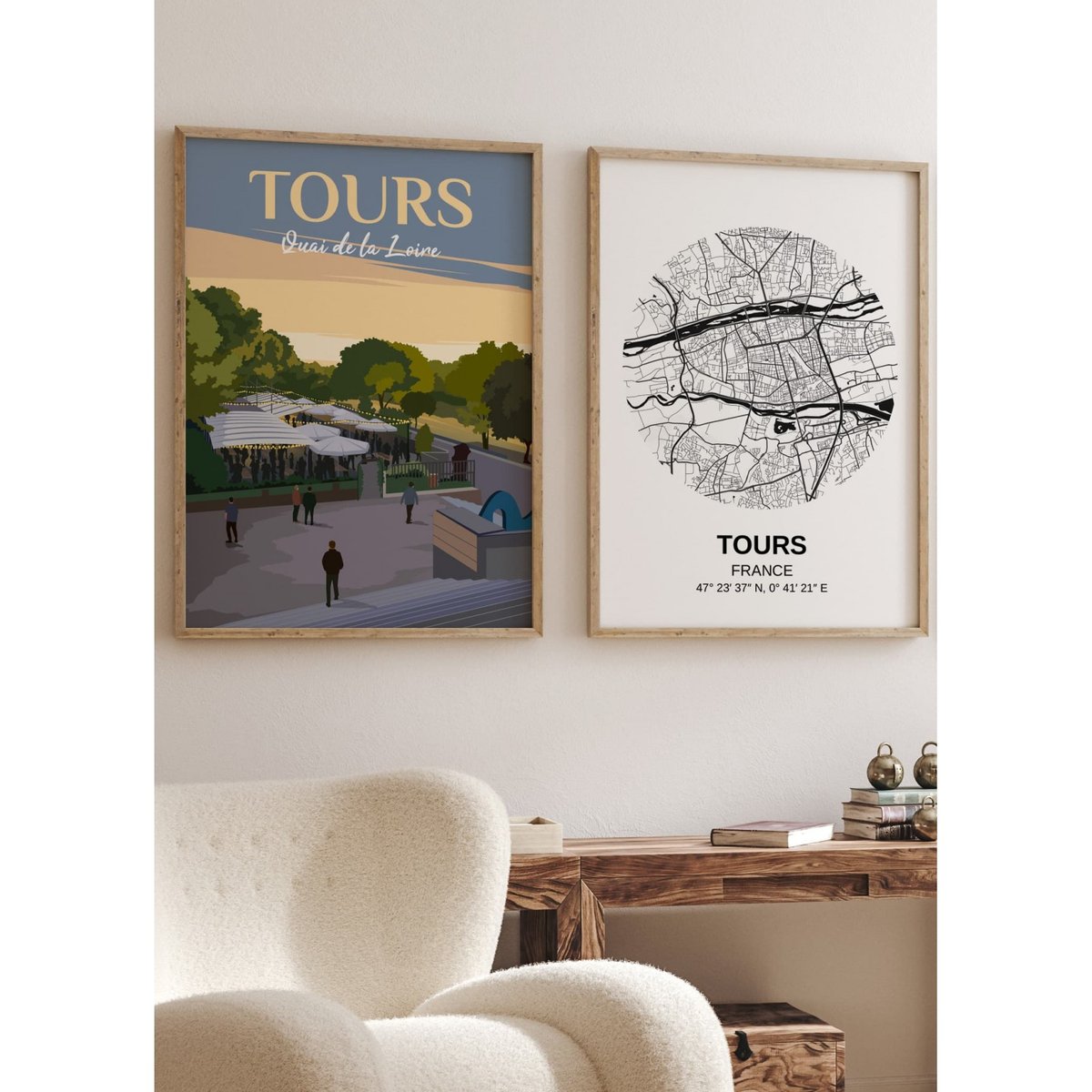 Affiche vintage ville Tours - Quai de la Loire blanc, L'AFFICHERIE