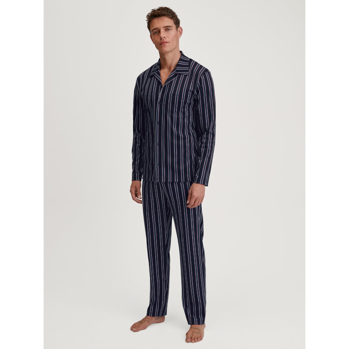 Pyjama boutonné sur toute la longueur manches longues Coton RELAX STREAMLINE saphir foncé, CALIDA