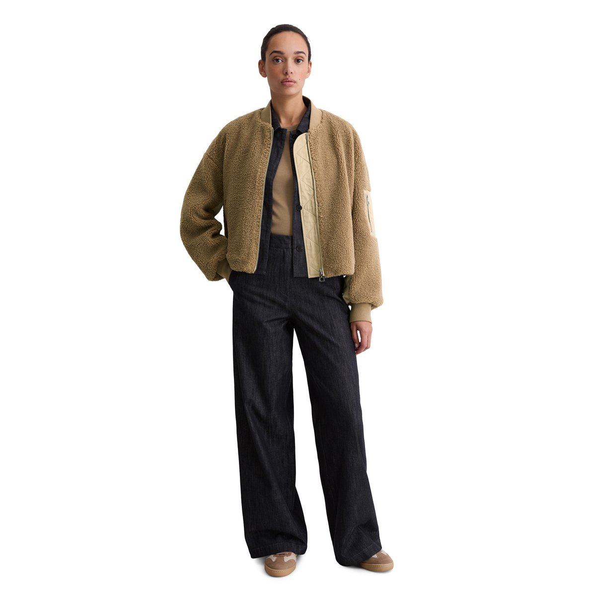 Teddy-Blouson relaxed en peluche douce Curly marron, MARC O'POLO