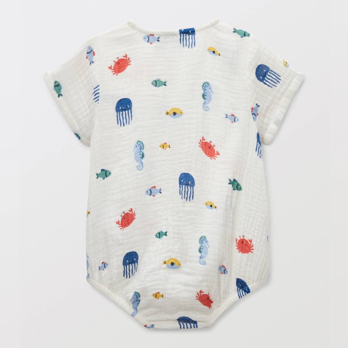 Barboteuse manches courtes imprimée en coton BIO GOTS naturel, BOUT'CHOU