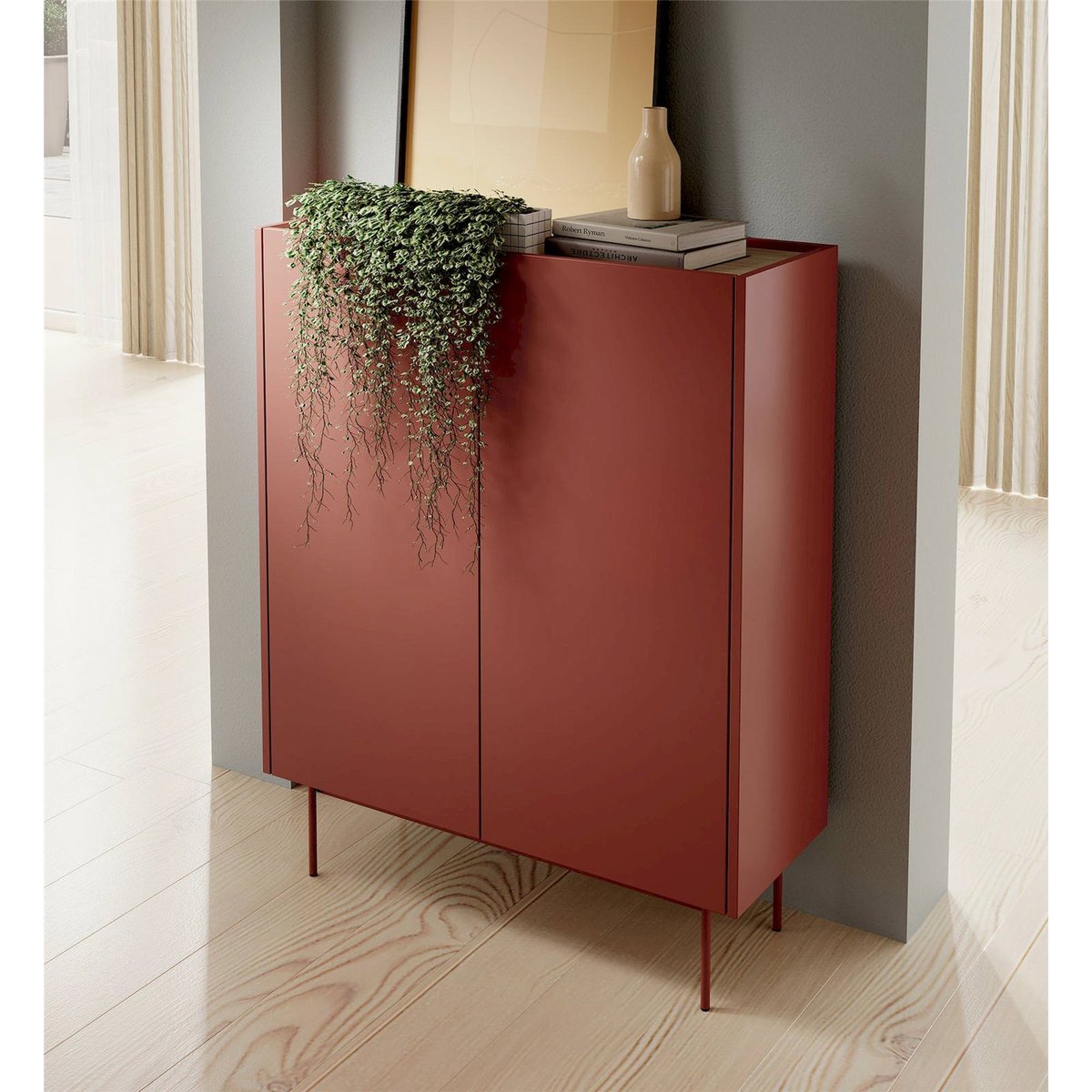Commode haute 2 portes collection COLOR brique, RECOLLECTION