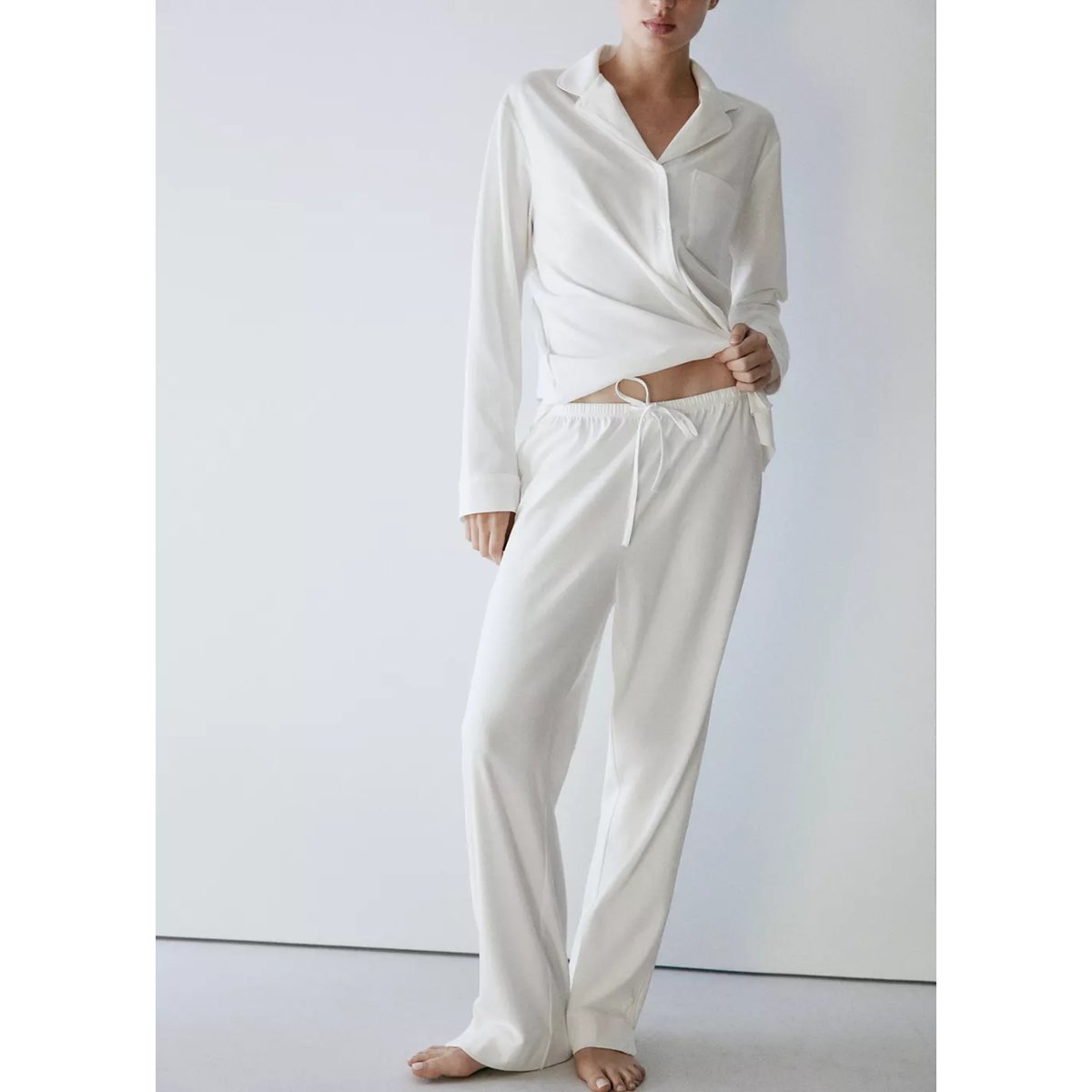 Pantalon de pyjama en coton extensible à taille ajustable blanc, MANGO