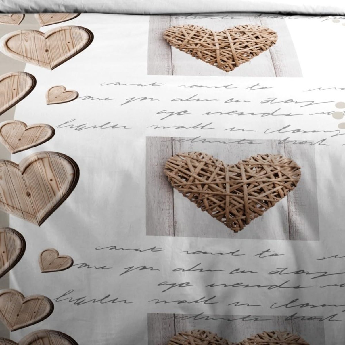 Housse de couette + taie Charming coeur beige, EDEN