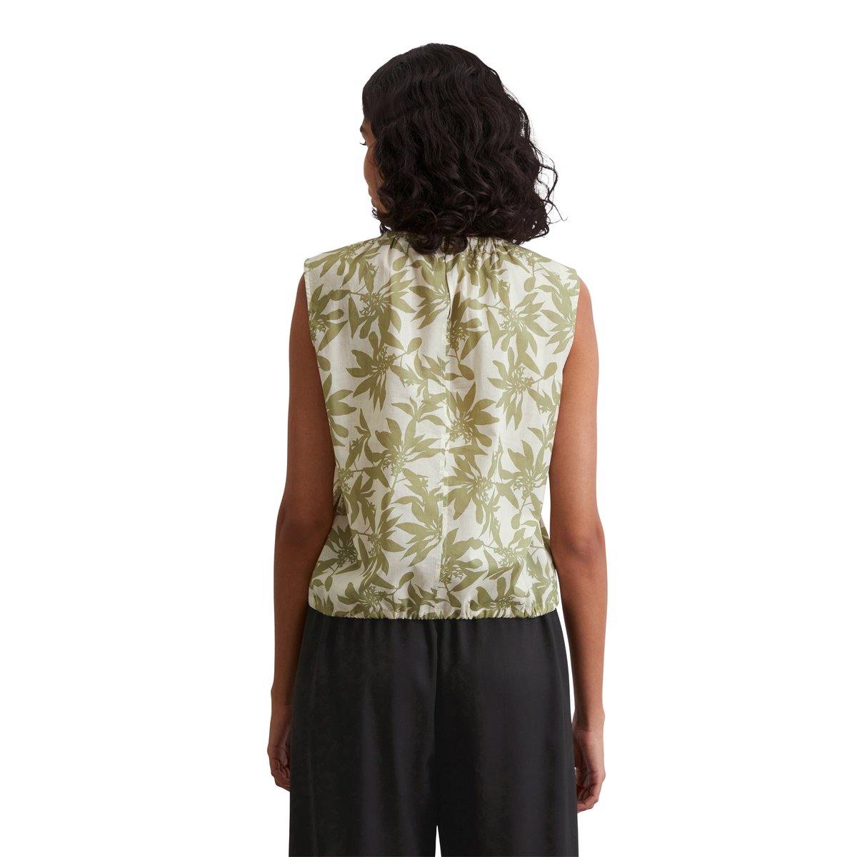 Top chemisier à motifs cropped en voile de coton léger blanc, MARC O'POLO