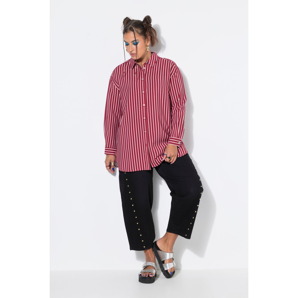 Chemisier à rayures, coupe oversize rouge foncé, STUDIO UNTOLD