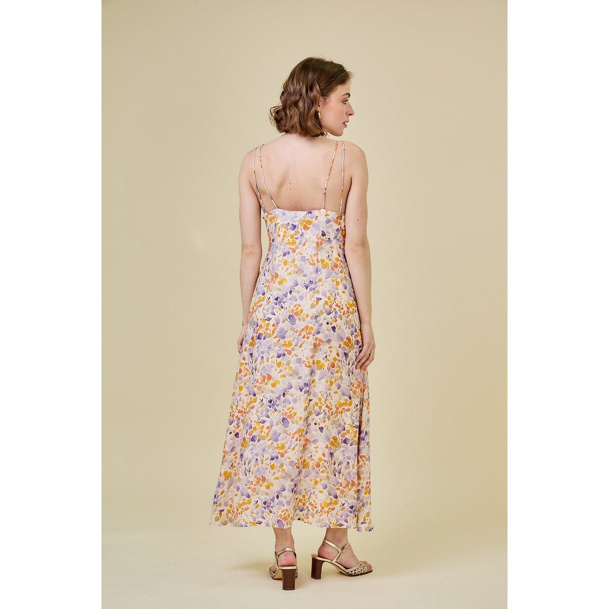 Printed Lace Midi-Length Dress purple print, SEE U SOON