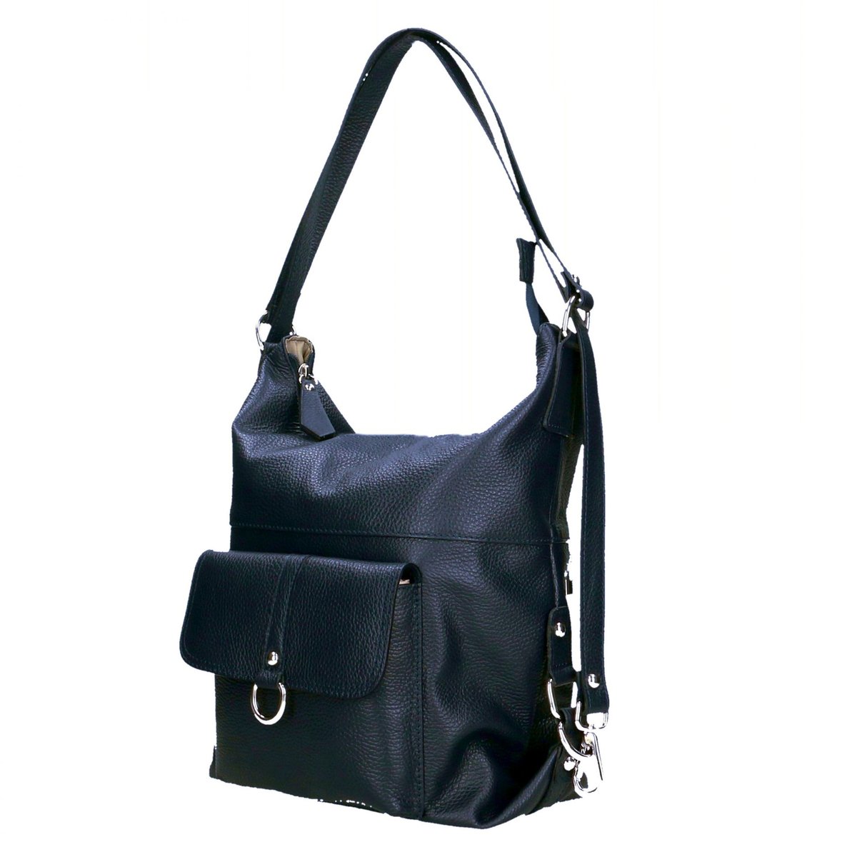 Sac à main en cuir grainé italien RIMINI bleu foncé, OH MY BAG