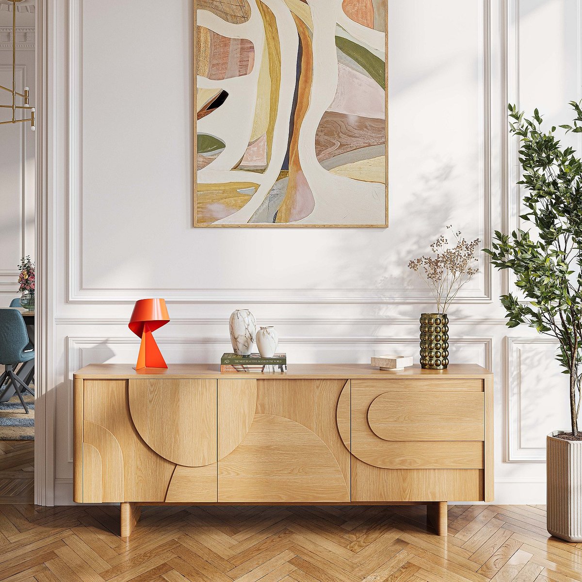 Buffet bas 3 portes en frêne MILORD naturel clair, HABITAT