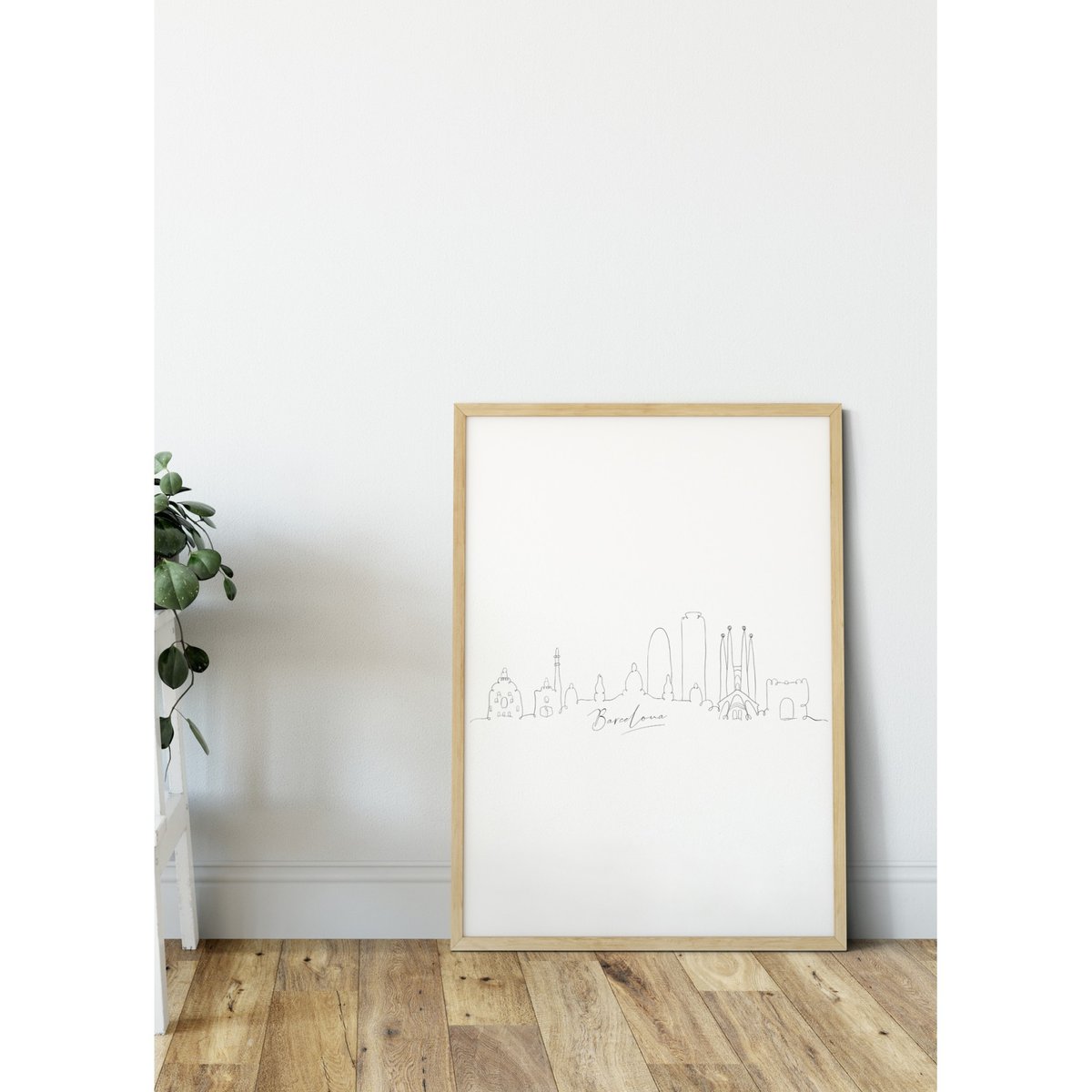Affiche Line Art Barcelone blanc, L'AFFICHERIE