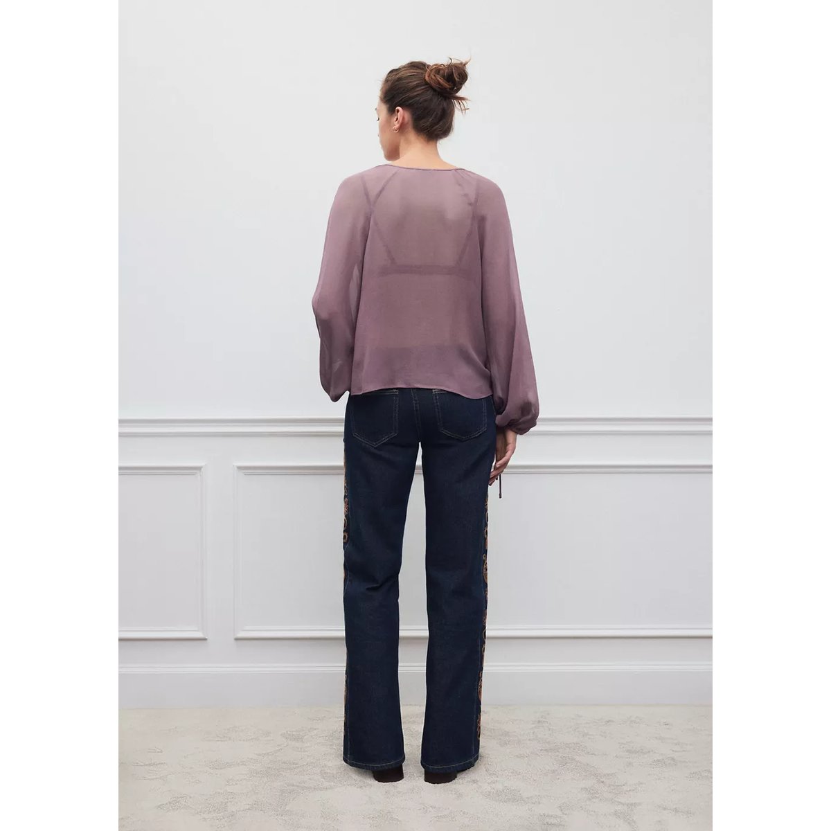 Jean droit brodé bleu, MANGO TEEN