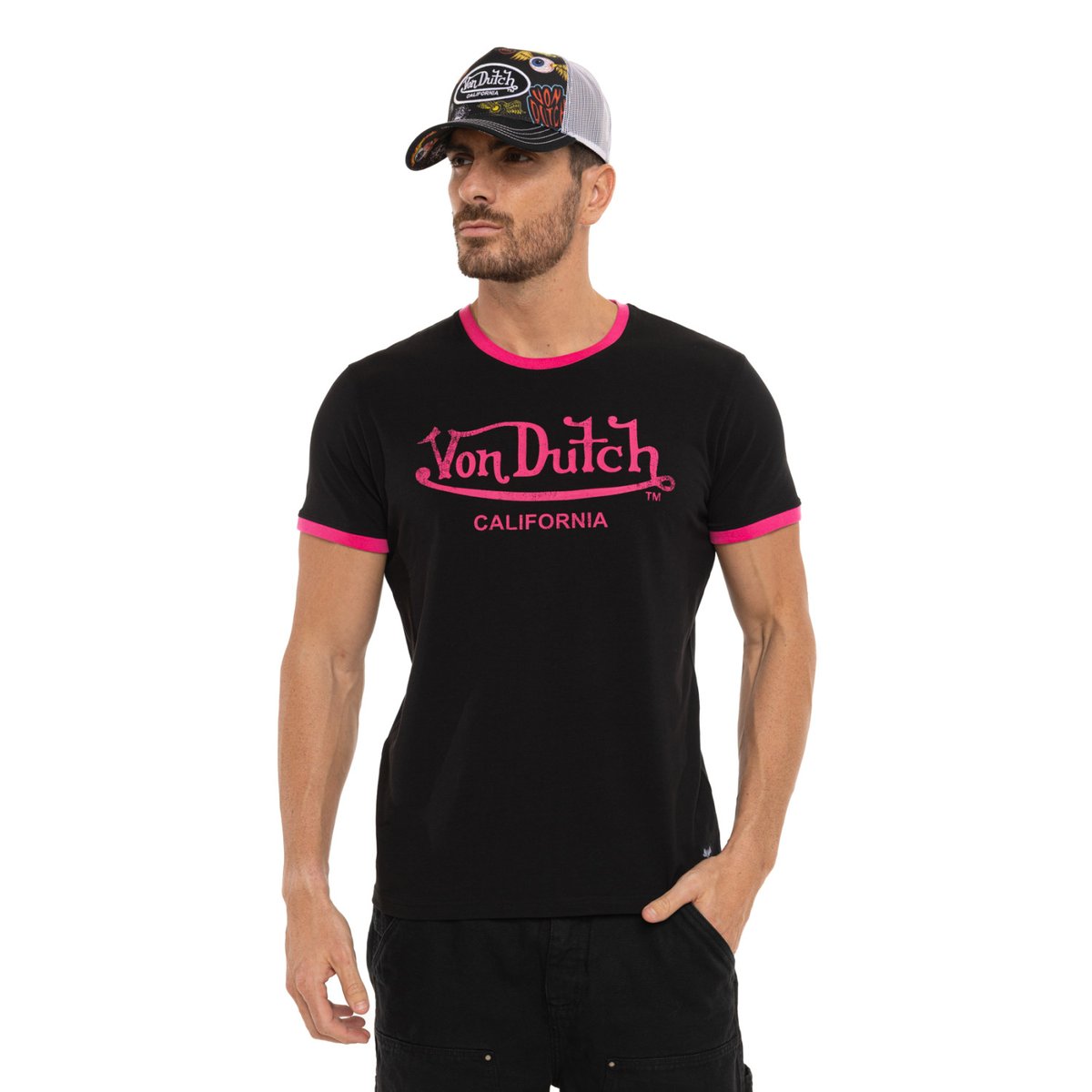 Tee shirt coton BLAST rose/noir, VON DUTCH