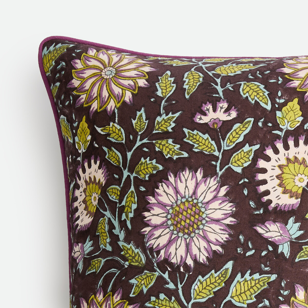 Housse de coussin, en coton imprimé block-print, SHANDIRA bordeaux/céladon, LA REDOUTE INTERIEURS