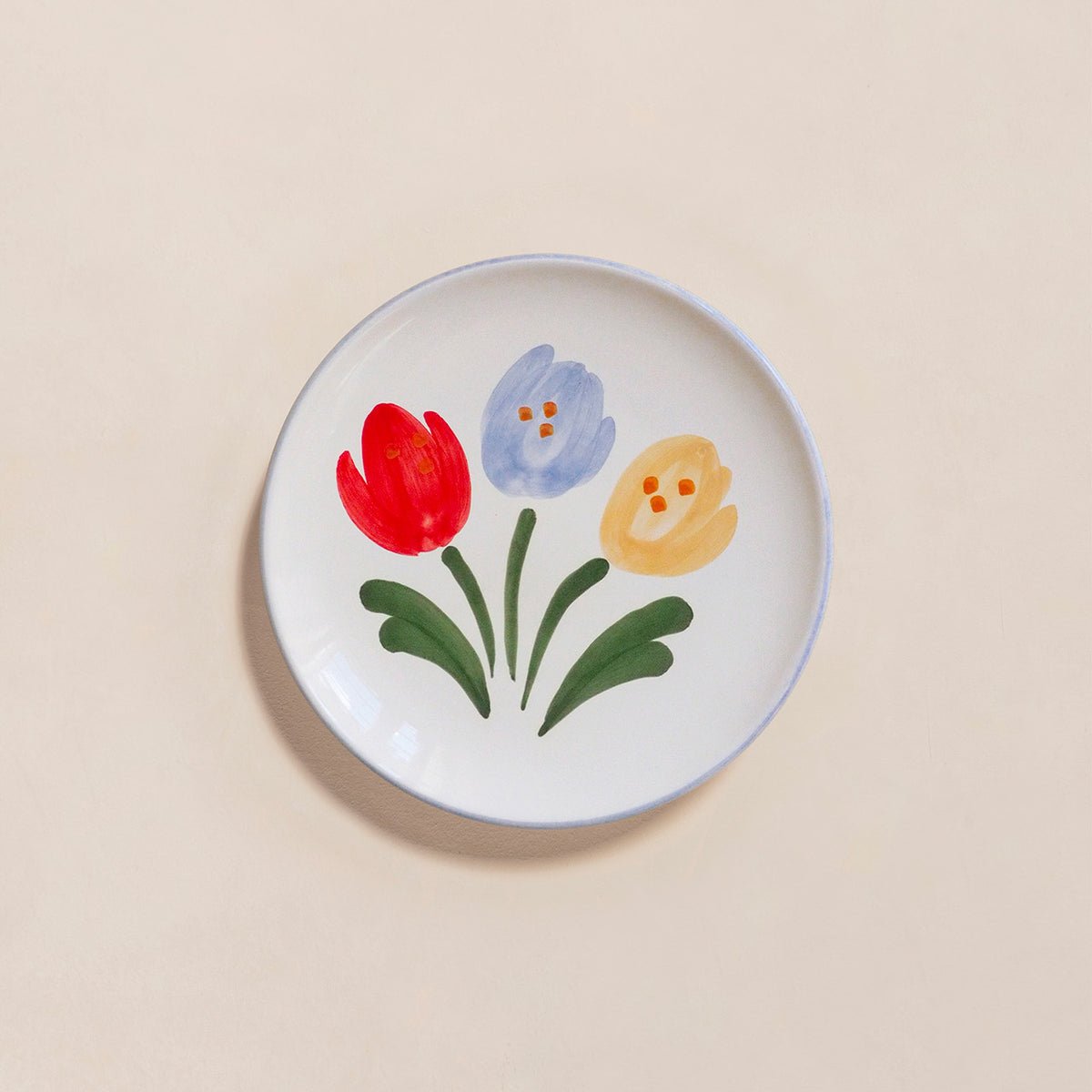 Assiette à dessert 3 tulipes peinte à la main, 21 cm, MOLLENI blanc - blanc, EMOI EMOI